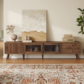 76 Modern Minimal Glass-Doors TV Stand For TVs Up To 85 Inches, Wood-Grain Entertainment Center With Storage Cabinets, TV Media Console Table For (Option: Natural)